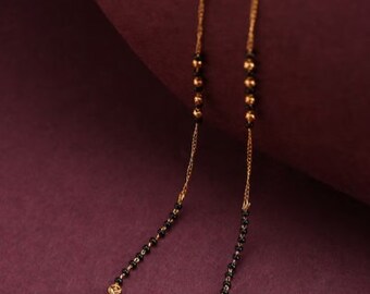 Black beads/Gold Plated/Long Mangalsutra /Bridal Jewelry/Bollywood Jewelry/ Wedding Jewlery/Delicate Mangalsutra