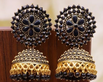 Grands jumkas jumkas en or jumkas pakistanais, boucles d'oreilles jhumkas contemporaines aux tons dorés, boucles d'oreilles ethniques, bijoux pour femme