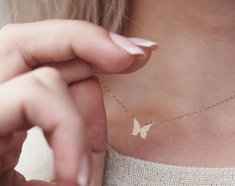 Minimalist Butterfly Pendant Necklace, Butterfly Necklace, Best Gift For Her, Rose Gold Plated, Layered Necklace Bridesmaid Gift, Butterfly