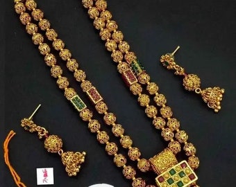 Collana lunga in oro/Collana indiana / Matar Mala/ Collana con perline d'oro / Collana d'oro/Catena d'oro con perline/Gioielli indiani/Gioielli pakistani