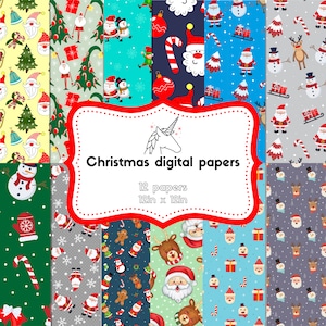 Christmas digital paper, holiday scrapbook papers, snowflake wallpaper, christmas tree background