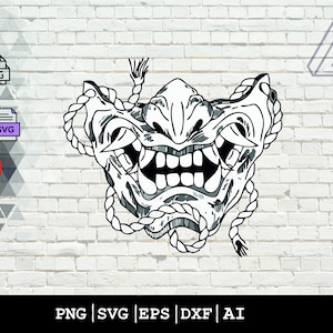 Samurai Mask SVG Demon Japanese Warrior Oni Mask Asian art Tattoo ink - Instant Digital Download cut file ai svg eps png pdf cricut