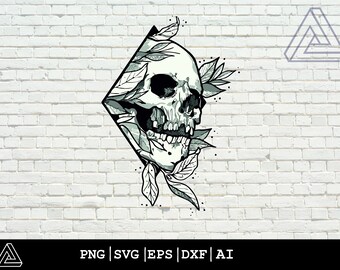 Flowered Skull Svg,Skull Png,Svg,Ai,Flower Svg,Dxf,Eps,İnstant Downlaod,Cricut Files