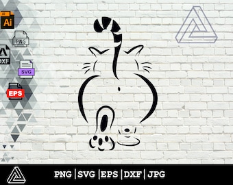 Ass of a fat cat with tail up. Vector cutting file for Silhouette Cameo and Cricut svg png jpeg cat svg