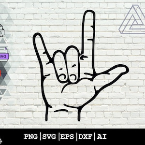 Kocham Cię Znak Dłoni Svg, ASL, Język Migowy Svg. Wektor Plik Cięcia Cricut, Sylwetka, Naklejka, Kalkomania, Winyl, Szablon, Pin, Pdf Png Dxf Eps