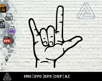 I Love You Hand Sign Svg, ASL, Sign Language Svg. Vector Cut file Cricut, Silhouette, Sticker, Decal, Vinyl, Stencil, Pin, Pdf Png Dxf Eps