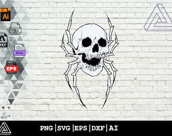 Spider Skull SVG , Gothic SVG , Skeleton SVG , Animal T-Shirt Decal Tattoo Graphic , Cricut Silhouette Clipart Vector Digital Dxf Png Eps Ai