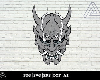 Samurai Maske SVG Dämon japanische Krieger Oni Maske asiatische Kunst Tattoo Tinte - Sofortiger digitaler Download geschnitten Datei ai svg eps png pdf Cricut