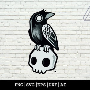 Crow on a skull svg, skull crow svg, raven skull svg, raven silhouette, human skull clipart,instant Download,Raven Svg,Png,Dxf,Skull Cricut