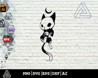 Skelett Katze SVG | Sugar Skull Tier SVG | Tag Der Toten T-Shirt Aufkleber | Cricut Cut Datei druckbare Clipart Vektor Digital Dxf Png Eps Ai