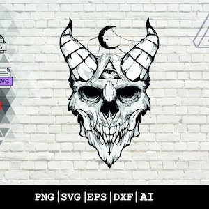 Horned Skull SVG | Monster Skeleton SVG | Demon SVG | Hell Death Grave Evil Fear Underworld | Cut File Clipart Vector Digital Dxf Png Eps Ai