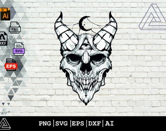 Gehörnter Schädel SVG | Monster Skelett SVG | Dämon SVG | Hölle Tod Grab Böse Angst Unterwelt | Cut Datei Clipart Vektor Digital Dxf Png Eps Ai