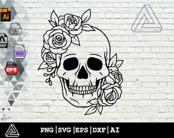 Skull svg file, Flower Skull svg, Skull cut file, Floral Skull svg file, halloween, gothic, skull with flowers svg file, witchy svg files