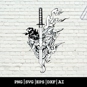 Samurai Mask SVG Demon Japanese Warrior Oni Mask Asian art Tattoo ink - Instant Digital Download cut file ai svg eps png pdf cricut