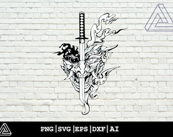 Samurai Mask SVG Demon Japanese Warrior Oni Mask Asian art Tattoo ink - Instant Digital Download cut file ai svg eps png pdf cricut