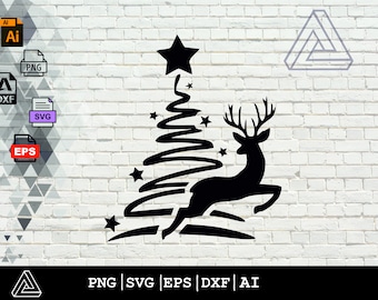 Reindeer svg, christmas tree svg, reindeer silhouette, deer svg, reindeer png, reindeer clipart, reindeer cricut silhouette svg cut file