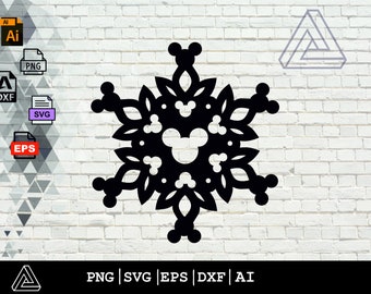 Mickey Mouse Snowflake 2 SVG ai png | Disneyland World Kerst Svg | Kerst SVG | Cricut Silhouette svg | (individuele svg/png/ai bestanden)