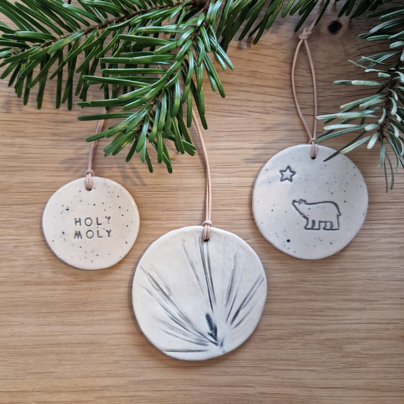 Set of 3 Christmas tree pendant set HOLY MOLY ceramic tree decorations image 1