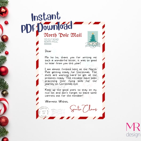 Printable Letter from Santa for Kids, Letter from Santa Claus, Letter from Santa Template, Letter from Santa Download, Letter from Santa PDF