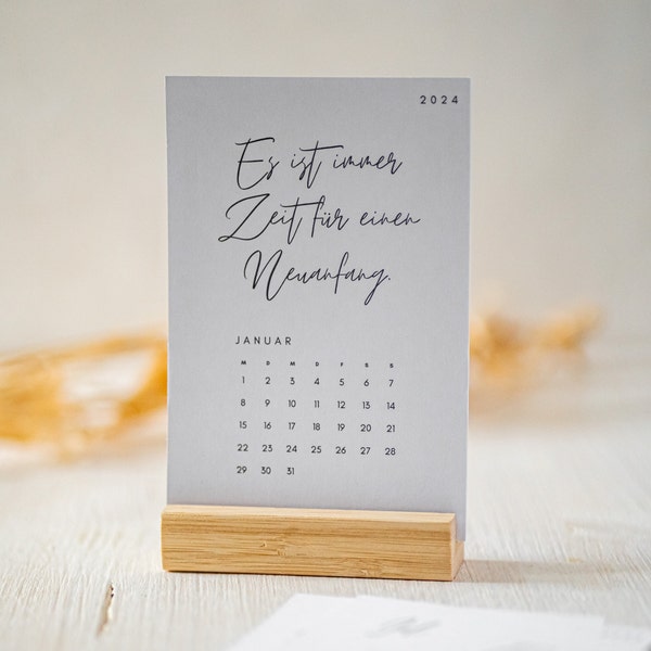 Tischkalender 2024 | Affirmationen | Schreibtischkalender mit Kartenhalter aus Holz | Postkartenformat A6