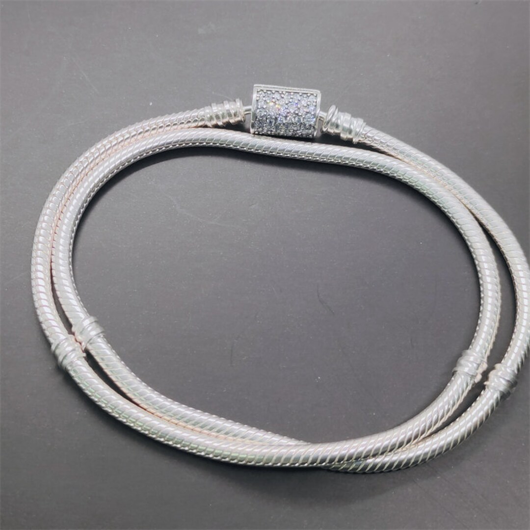 シルバークリスタルダブルストランドブレスレット パンドラブレスレット ダブルラップスネークチェーンブレスレット