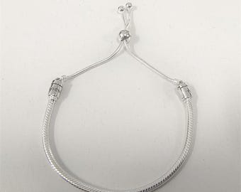 Pandora Moments Silver Sliding Bracelet 597125CZ2 : PANDORA Moments Pavé Heart Clasp Snake Chain Slider