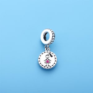 pandora S925 Sterling Silver Best Girl Daughter Stick Figure Charm Engraved Dangle CZ
