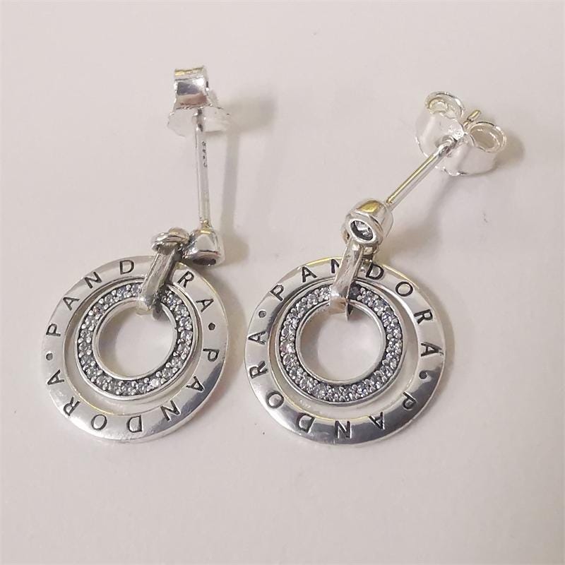 Pandora Circles of Logo Sparkle Dangle Earrings Studs Etsy