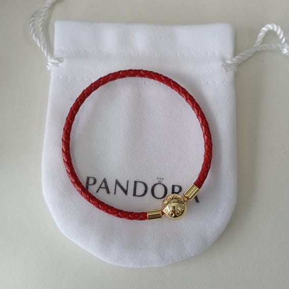 パンドラ モーメンツ レッドレザー編み込みブレスレット ALE S925
