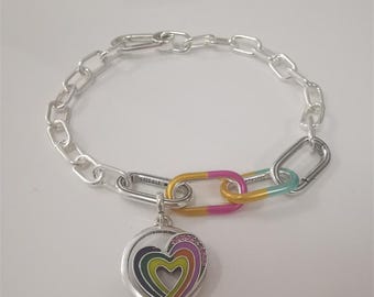 Conjunto de pulseras Pandora S925 SILVER ALE ME con corazones arcoíris