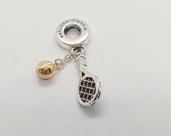 PANDORA Shine 18k 925 Tennis Racket & Ball Charm Pendant