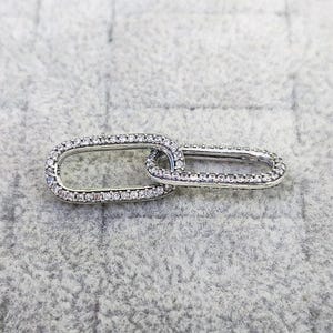 Pandora ME Styling Pavé Double Link Charm Silver Charm For Bracelet white stone
