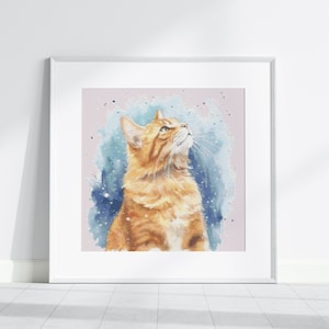 Ginger Cat Watercolour Cross Stitch Pattern, Modern Cross Stitch Pattern, Pattern Keeper, Animal cross stitch, Beginner Friendly wall art