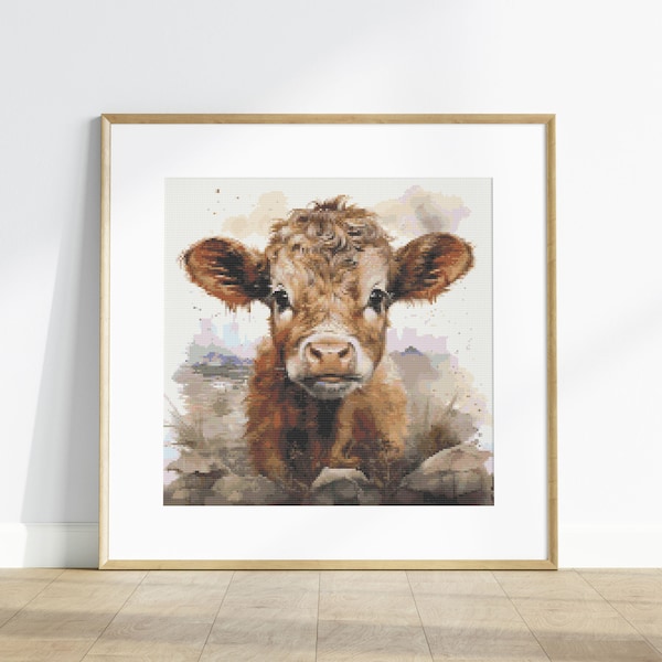 Country Charm Baby Cow Cross Stitch Pattern, Rustic Farmhouse Chic Animal PDF pattern, Homestead-Inspired, Pattern Keeper, Beginner Friendly