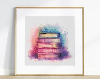 Rainbow Books Cross Stitch Pattern: Watercolor Bookish Wall Art (PDF Pattern)