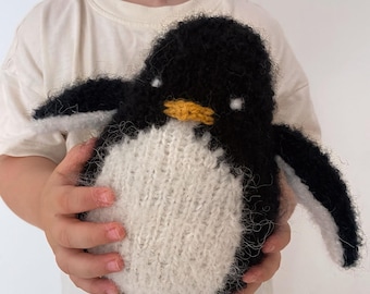Ready to Ship – Handmade Knitted Penguin Soft Toy (Bouclé Texture Plush Bird)