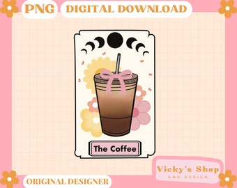 Coffee Latte Tarot Card PNG, Girly Stickers (Digital Download)