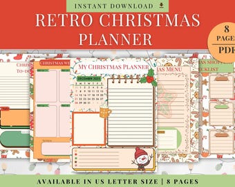 Retro Christmas planner printable | 2025 Christmas planner holiday organizer printable Christmas planner, Christmas wish list
