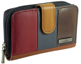 Multicolour Leather Purse - 5 Coin Sections RFID Lorenz Purse