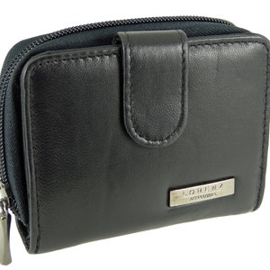 Ladies Small Compact Real Leather RFID Purse - Black - Lorenz