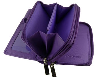 Real Leather Coin Purse - 16 Card Slots RFID Double Zip Around