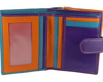 Multicolour Real Leather Purse - 7 Card Slots RFID Compact Gift