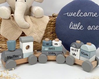 Baby gift for birth, personalized wooden train, gift birth, personalized baby gifts