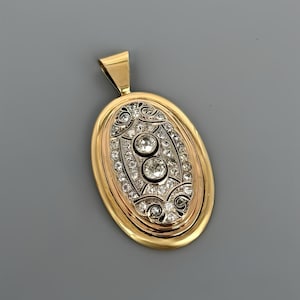 Antique diamond pendant in 14 carat/585 white gold-yellow gold /bicolor gold pendant with 3.35ct diamonds /vintage necklace pendant in gold
