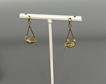 Vintage Hängeohrringe in 585 Gold mit Brillanten / 14 Karat Gold Ohrringe mit Diamanten / Bicolor Gold  Ohrschmuck