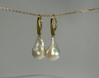 Earrings Women's Pearl Jewelry 925 Silver Gold-Plated Freshwater Pearl Earrings, 925 Silver Women's Earrings with Pearl (Gold-Plated)