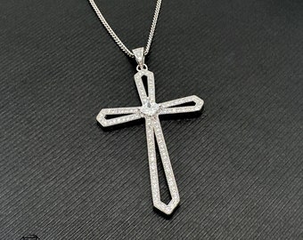 Collier pendentif en argent 925 avec zircone / pendentif croix en argent 925 iceout