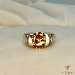 Vintage ring from the 1980s in 925 silver with citrine and zirconia / 925 silver ring with citrine and zirconia