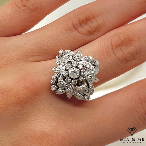Bague en or blanc 14 carats ancienne XIXe avec environ 1 02 ct de diamants bague brillant en or blanc 14 carats bague diamant vintage or blanc Etsy France