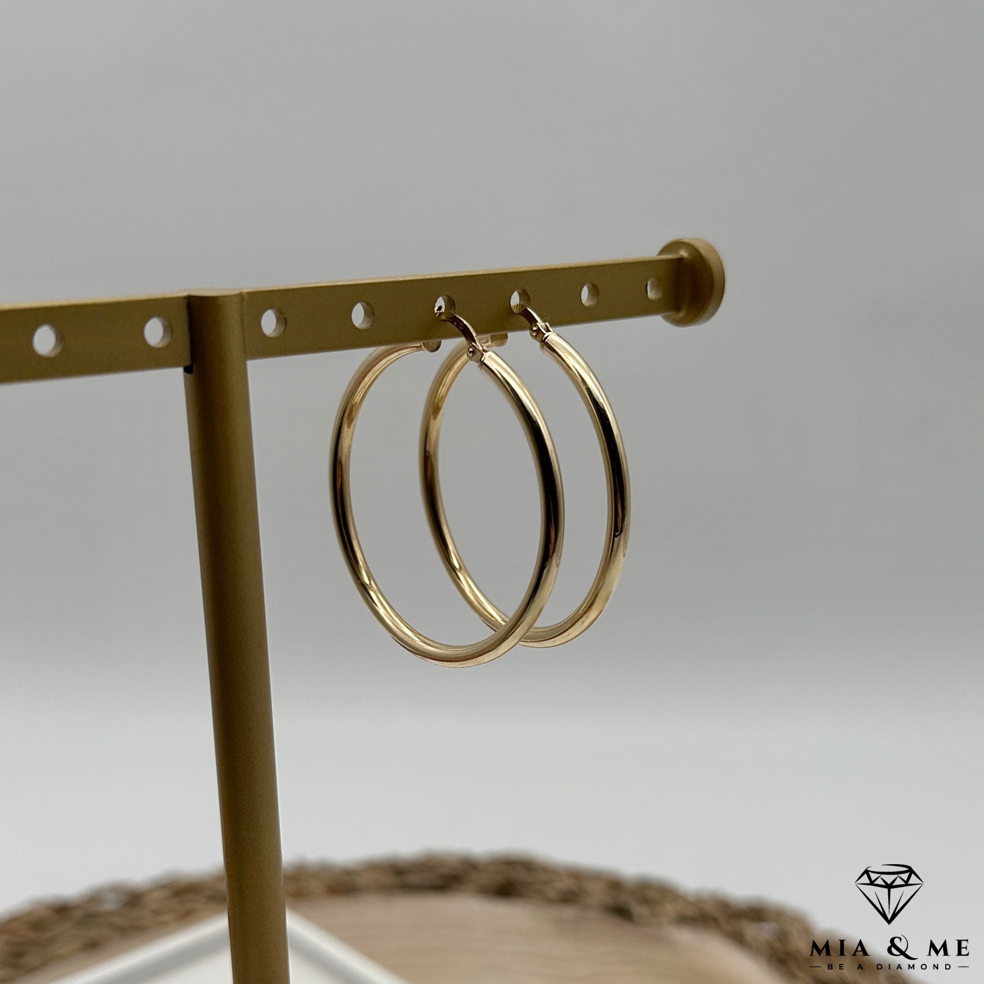 14K Yellow Gold Folding Creole Earrings – 12mm Square – 585 Gold
